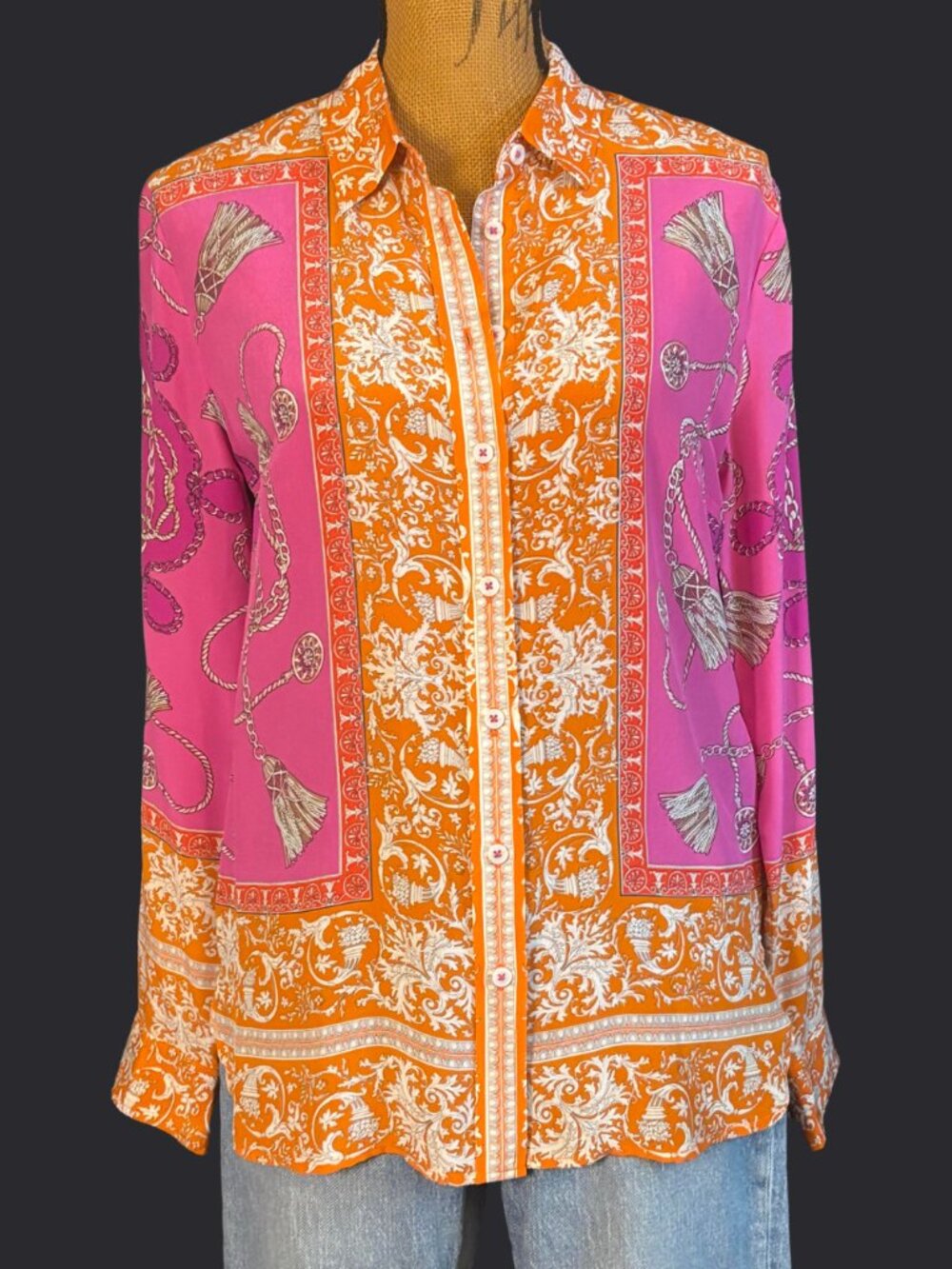 Maeve Anthropologie 100% Silk Resort Print Button Front Blouse Size 12 - Picture 3 of 7